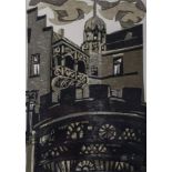 Eduard PRÜSSEN (1930)"Köln Römerturm"
Grafik-Multiple, Farbholzschnitt, 
43 cm x 29,5 cm, mittig