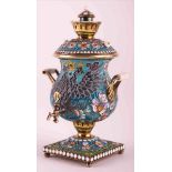 kleiner Cloisonne Samowar Rußland / Small cloisonné samovar, RussiaSilber 84 Zolotnik, umlaufend