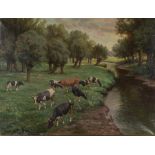 Künstler des 19./20. Jhd. / Artist 19th/20th century"Kühe am Flußufer"
Gemälde Öl/Leinwand, 60 cm