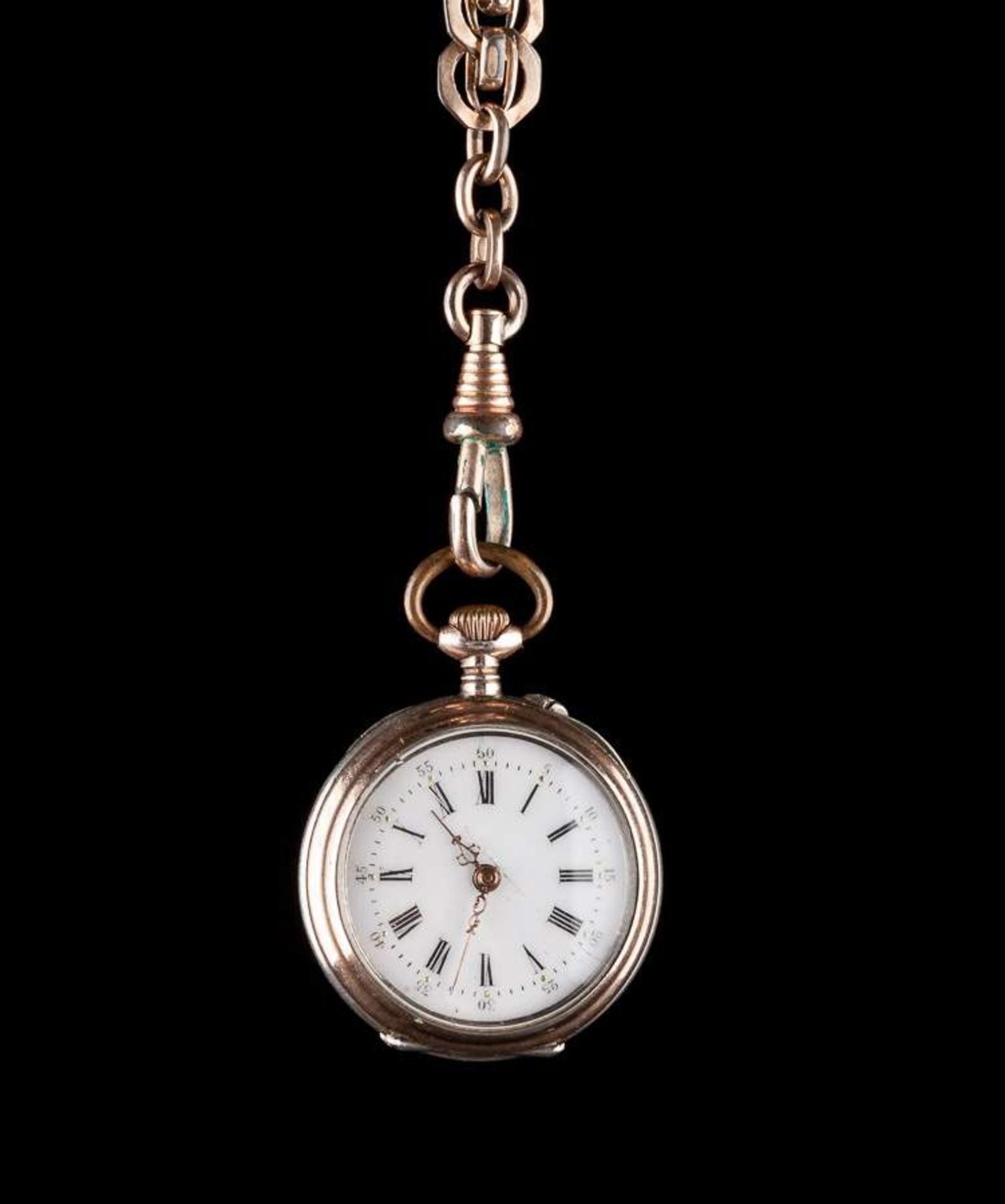 Damen Zylinder Taschenuhr / Ladie´s Zylinder pocket watch800/000 Silber, 10 Rubis, mit Kette,