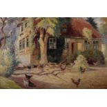 Heinrich OESTERSCHMIDT (XIX-XX)"Bauernkate unter Bäumen mit Hühnern"
Gemälde Öl/Leinwand, 40,5 cm