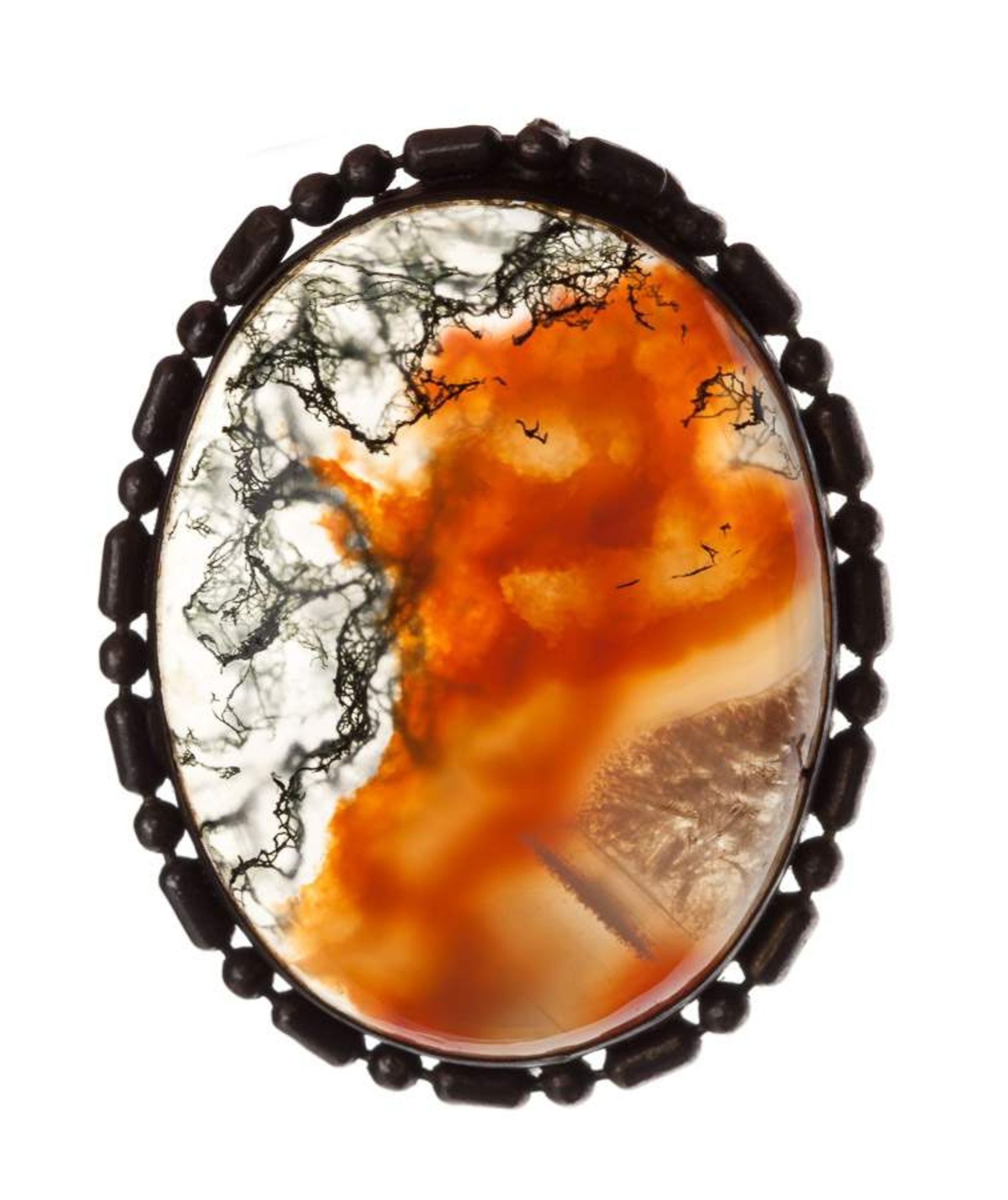 Brosche mit Achat Art Deko / Brooch with agate Art DecoSilber geprüft, Gewicht 7,6 g., 30 mm x 25 mm - Bild 2 aus 2