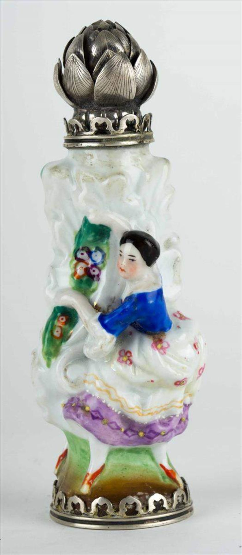 Parfumflakon Rußland / Perfume bottle, RussiaPorzellan mit Silbermontierung 84 Zolotnik, farbig - Bild 3 aus 8