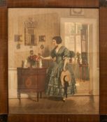 Fritz Bayerlein  (1872 - 1955, deutscher Maler)  Dame im Interieur  Reproduktion, 52 x 44 cm, ger.