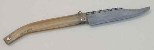 Schäfermesser  Korsika, handgeschmiedete Klinge mit Kerbverzierung, Ziegenhorngriff, L. 21 cm