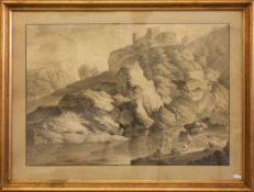 Unbekannt  (Unbekannter Künstler um 1800)  Italienische Landschaft  Tusche 37,5 x 51 cm, unsign.,