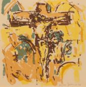Joachim Callies  (Grafiker des 20. Jh.)  Kruzifix Klosterkirche   Orig.-Farbsiebdruck, 28 x 28 cm,
