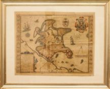 Rügen - Karte  "Nova Famigerabilis Insulae ac Ducatus Rugiae descriptio"  Altcol. Kupferstich nach