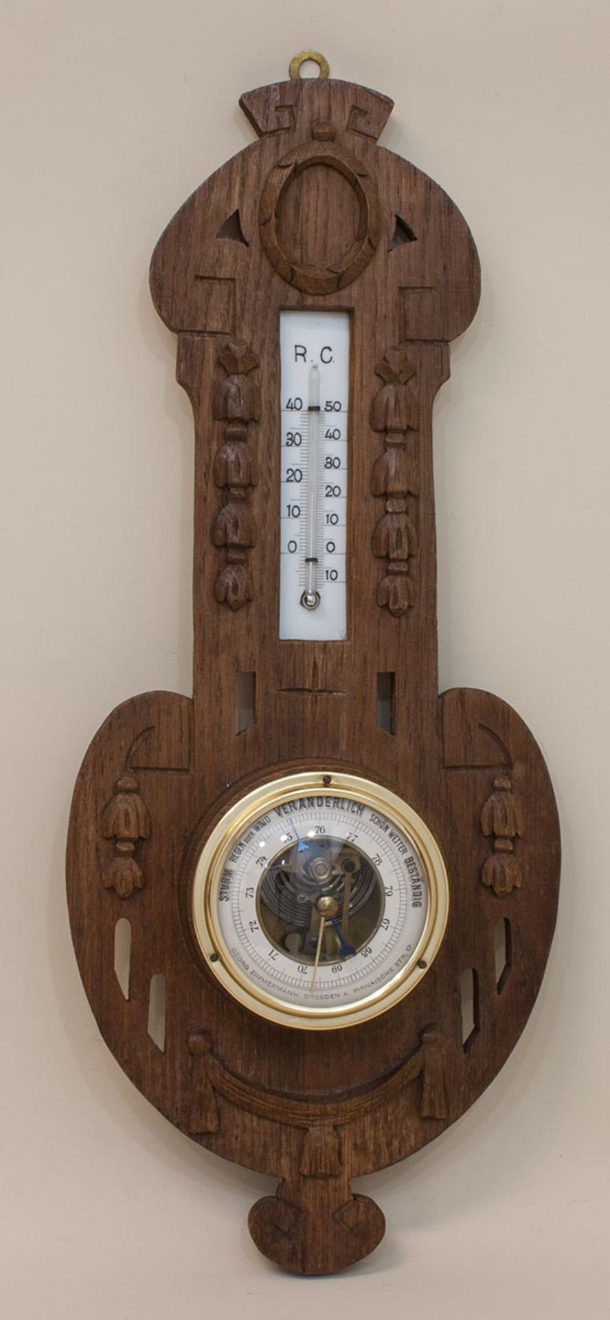Jugendstil - Barometerum 1900, Barometer u. Thermometer, Herst. Georg Zimmermann, Dresden, auf