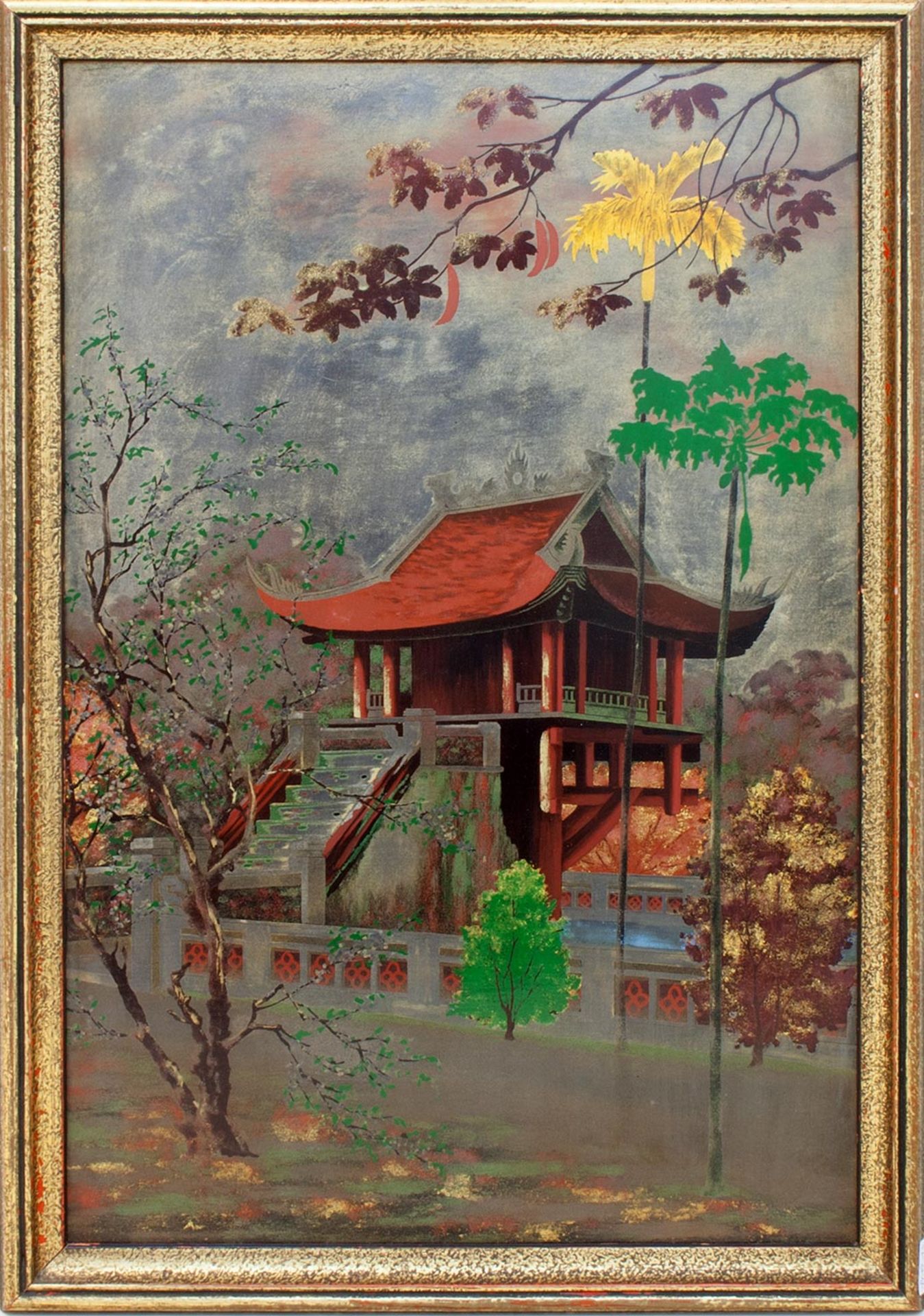 2 LackbilderVietnam, 1960er Jahre, zwei Landschaftsdarstellungen, gerahmt, 49 x 34 cm sowie 39 x