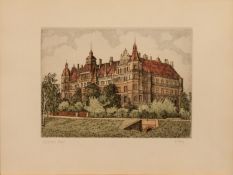 F. Pohl(Grafiker der ersten Hälfte des 20. Jh.)Güstrower SchlossOrig.-Farbradierung, 25 x 19 cm,