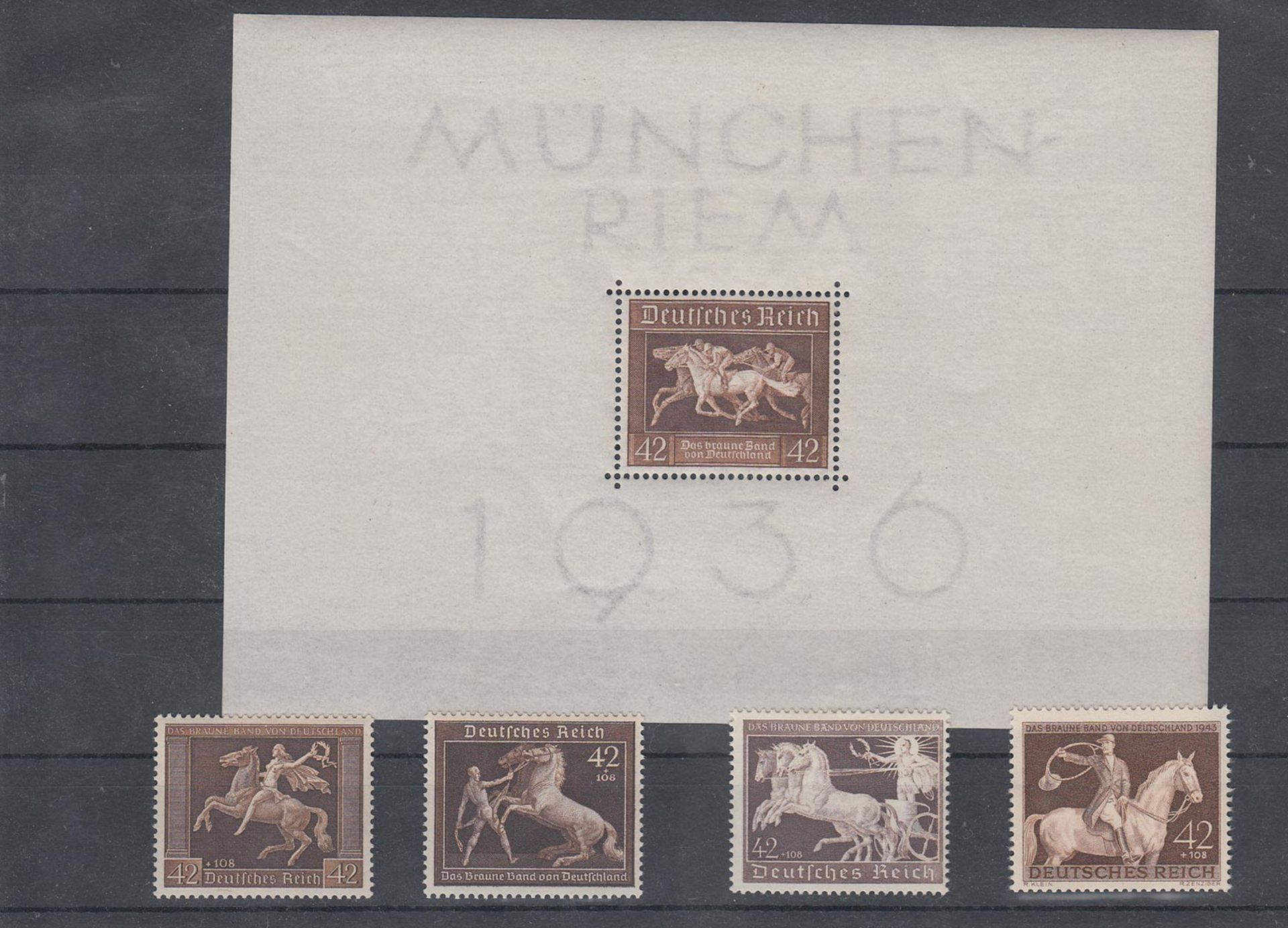 SteckkarteDeutsches Reich, Mi. Block 4, Mi. 671/ 699/ 747/ 854, alle postfrischMindestpreis: 30 EUR