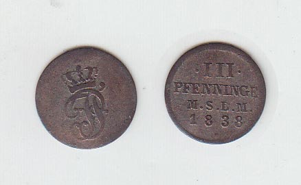 3 PfennigeMecklenburg-Schwerin 1838, ssMindestpreis: 10 EUR