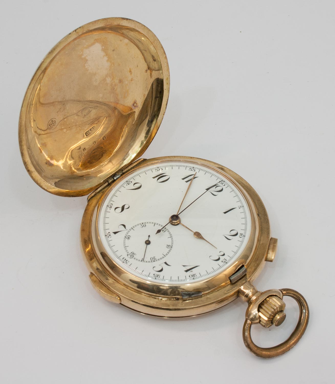 Goldsavonette - ChronographSchweiz um 1900, 585er GG - Gehäuse, 3 Deckel,