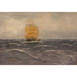 Alfred Jensen(1859 -1935, skandinavischer Marinemaler des 19./ 20. Jh.)Dreimaster auf hoher SeeÖl/