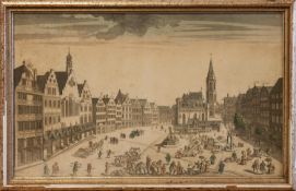 Guckkastenbild Frankfurt (?)18. Jh., colorierter Kupferstich, 24 x 40 cm, gerahmtMindestpreis: 40
