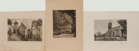 Diverse Künstler(Grafiker der 1. Hälfte d. 20. Jh.)Stadtansichten/ Gebäude3 Originalradierungen, ca.