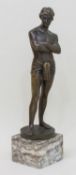 BronzeskulpturIII. Reich, stehender Sportler, unbekannter Bildhauer, Bronze auf Marmorsockel, H.