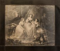 Kupferstich um 1850im Biedermeierrahmen der Zeit, romantische Szene, 36,5 x 44,5 cmMindestpreis: