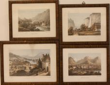 Posten Stahlstiche4 Stahlstiche mit Schweizer Ansichten um 1870, coloriert, gerahmtMindestpreis: