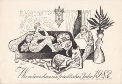 Unbekannt(Grafiker des 20. Jh.)2 Neujahrskarten (1982 u. 1983)Orig.-Holzschnitte, 22,5 x 15,5 u.