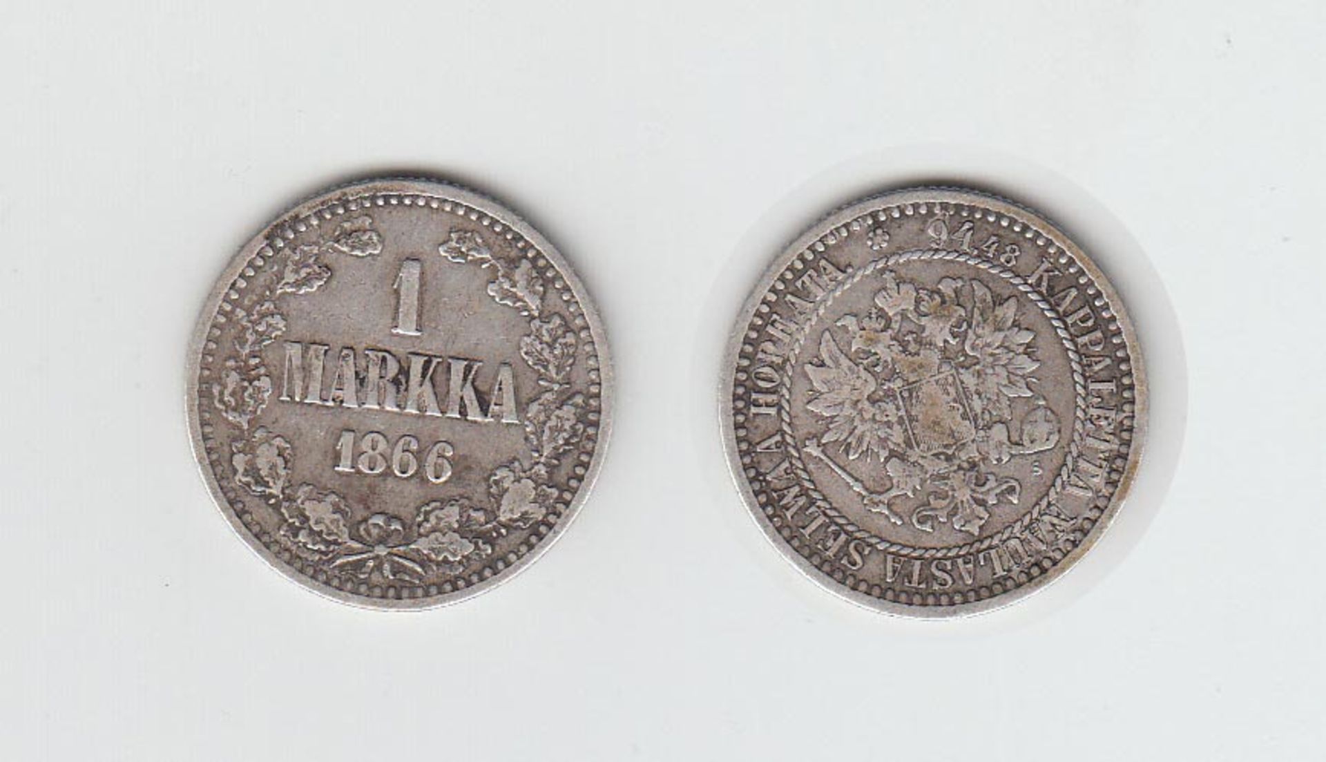 1 MarkkaFinnland/ Rußland 1866, Alexander II., Silber, ssAufrufpreis: 10 EUR