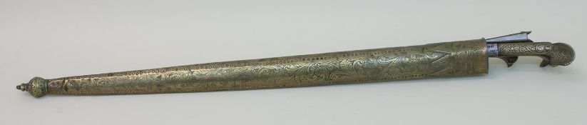 YataganRussland um 1800, Jagdschwert, handgeschmiedete Rückenklinge mit Eisenschnitt, getriebene