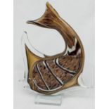 Glasobjekt1950er Jahre, Klarglas mit eingeschmolzener Glasmasse in braun/gold/schwarz,