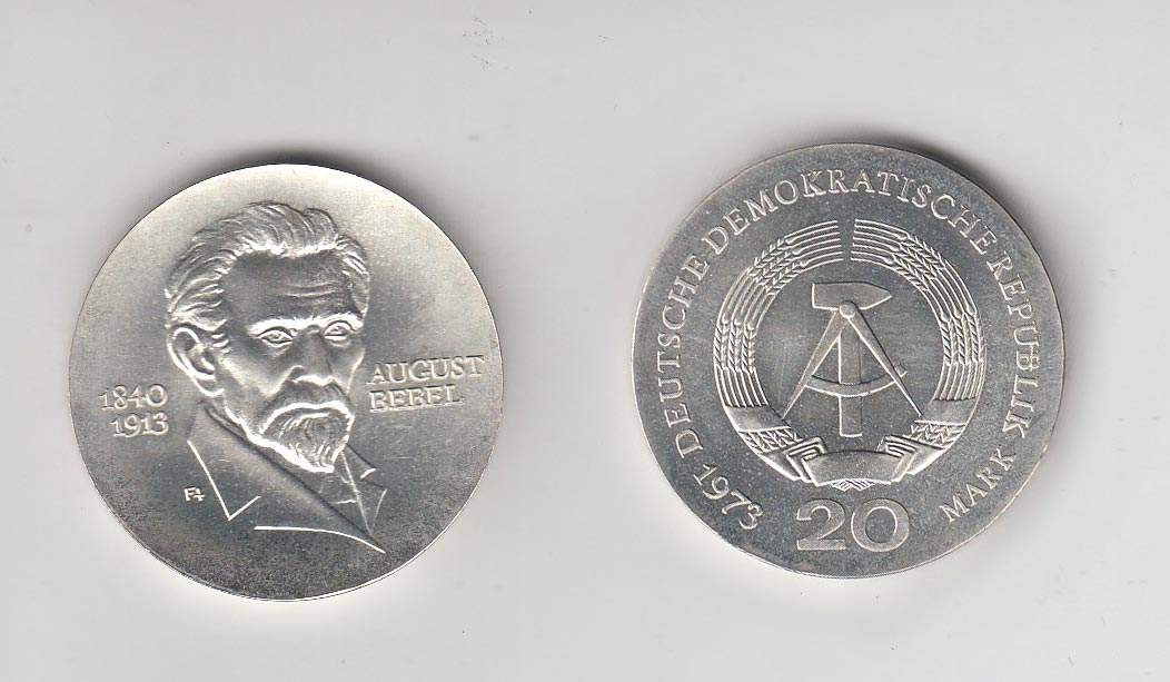 20 MarkDDR 1973, August Bebel, stgl.Aufrufpreis: 20 EUR