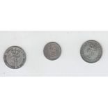 3 MünzenMecklenburg Schwerin, 3 Pfennige 1844, 1/48 Taler 1852, 1/48 Taler 1848, alle vzAufrufpreis: