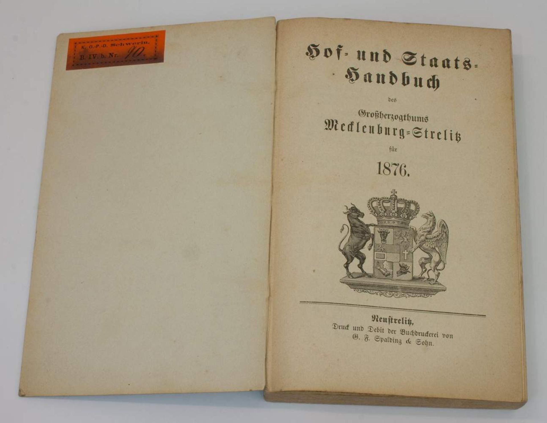 Staatskalender"Großherzoglich Mecklenburg - Strelitzischer Staats-Kalender 1876", Verlag der