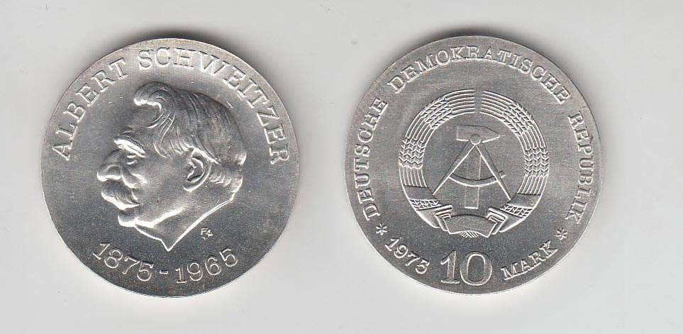 10 MarkDDR 1975, Albert Schweitzer, stgl.Aufrufpreis: 15 EUR
