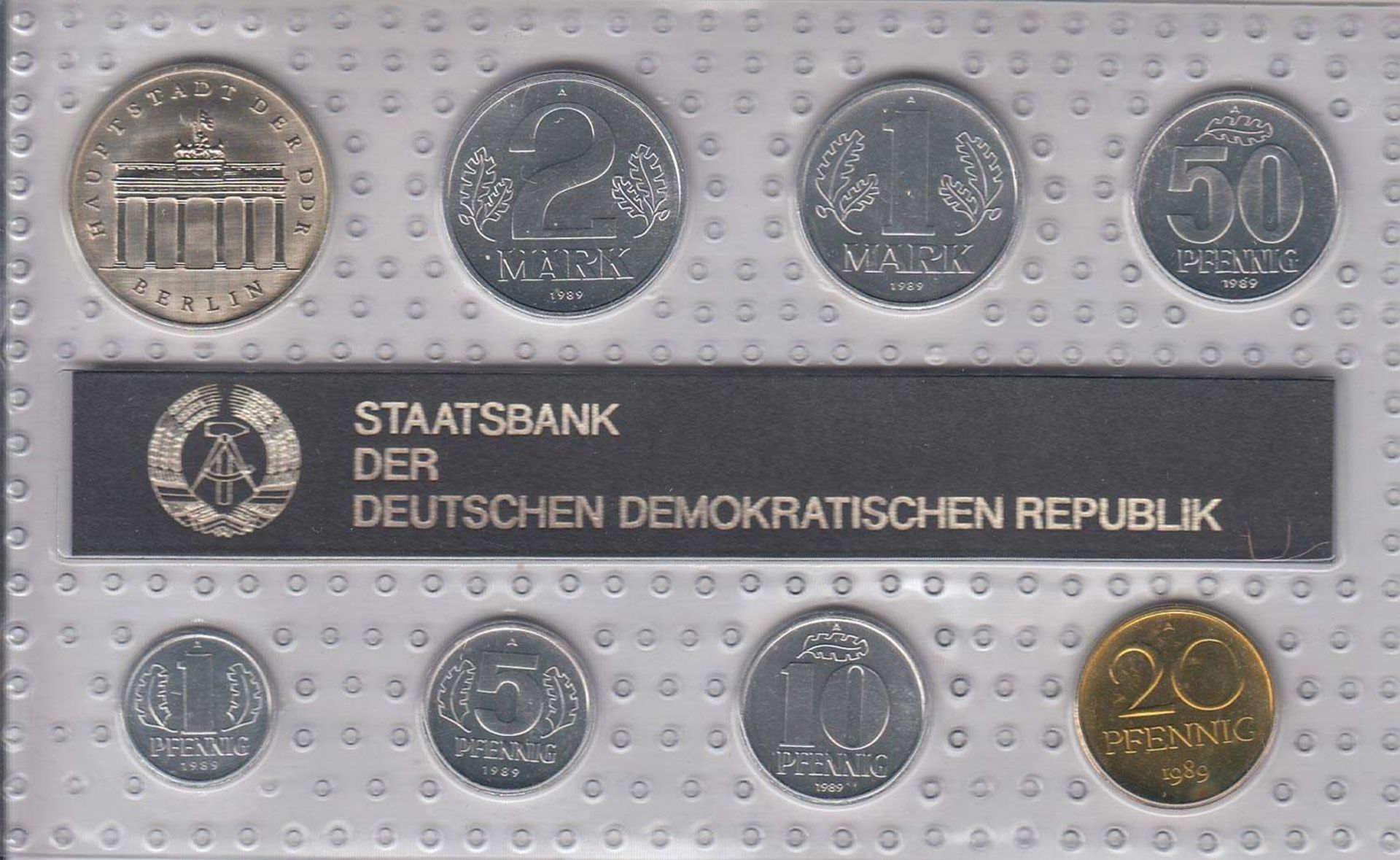 MünzsatzDDR 1989, 5 Mark - 1 Pfennig, stgl.Aufrufpreis: 5 EUR