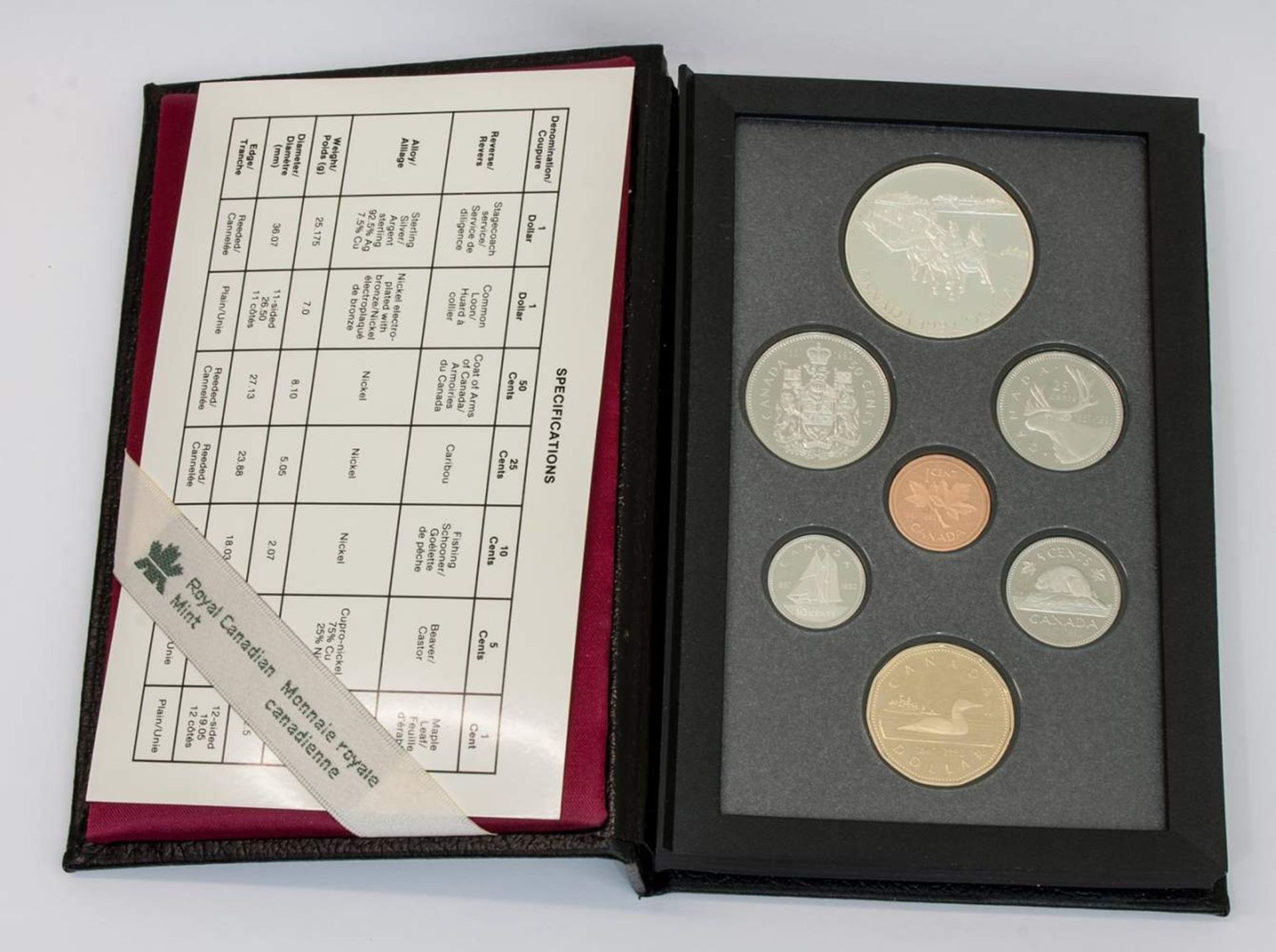 MünzsatzCanada 1992, 1 Dollar - 1 Cent, 7 Münzen, dabei Sterling Silber, PPAufrufpreis: 10 EUR