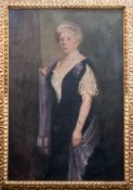 Durkat(Portraitmaler des 19./ 20. Jh.)Portrait einer Dame mit lila SchalÖl/ Leinwand, 143 x 94 cm,
