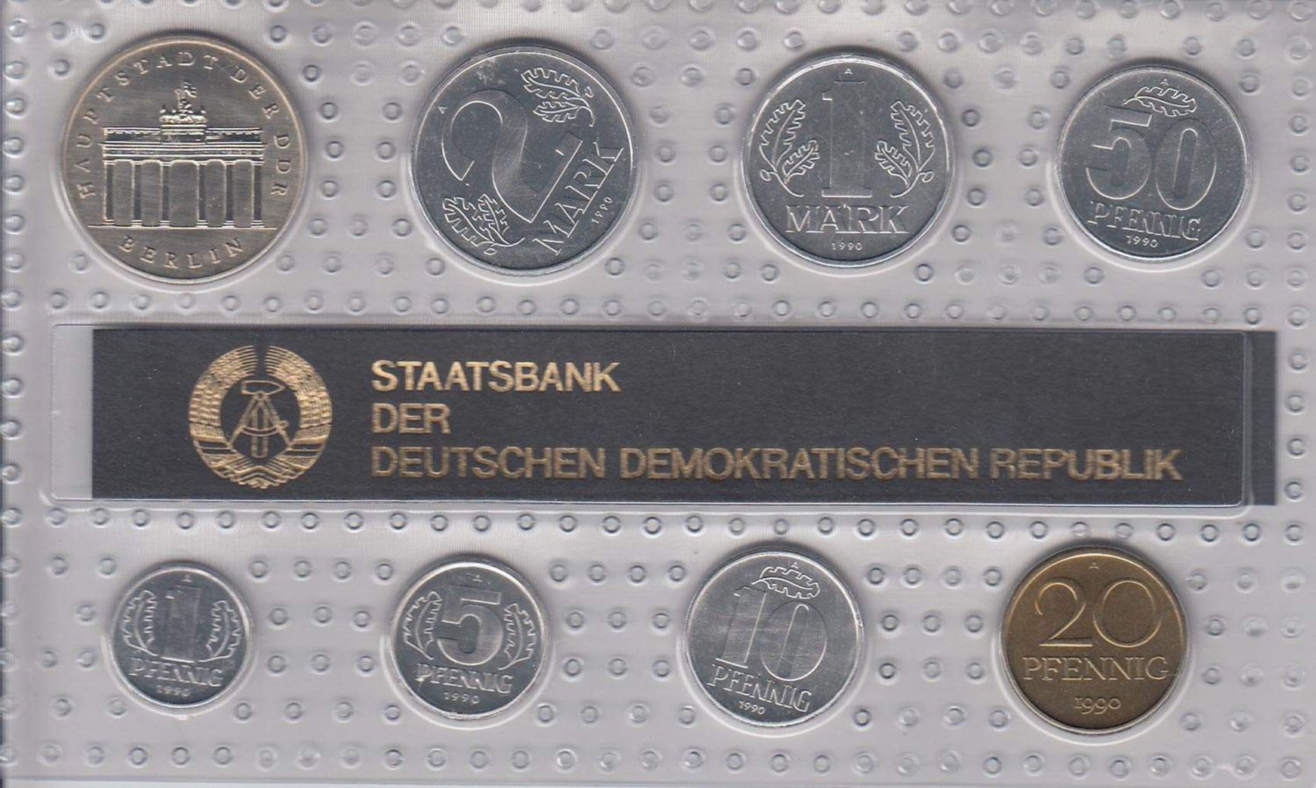 MünzsatzDDR 1990, 5 Mark - 1 Pfennig, stgl.Aufrufpreis: 5 EUR