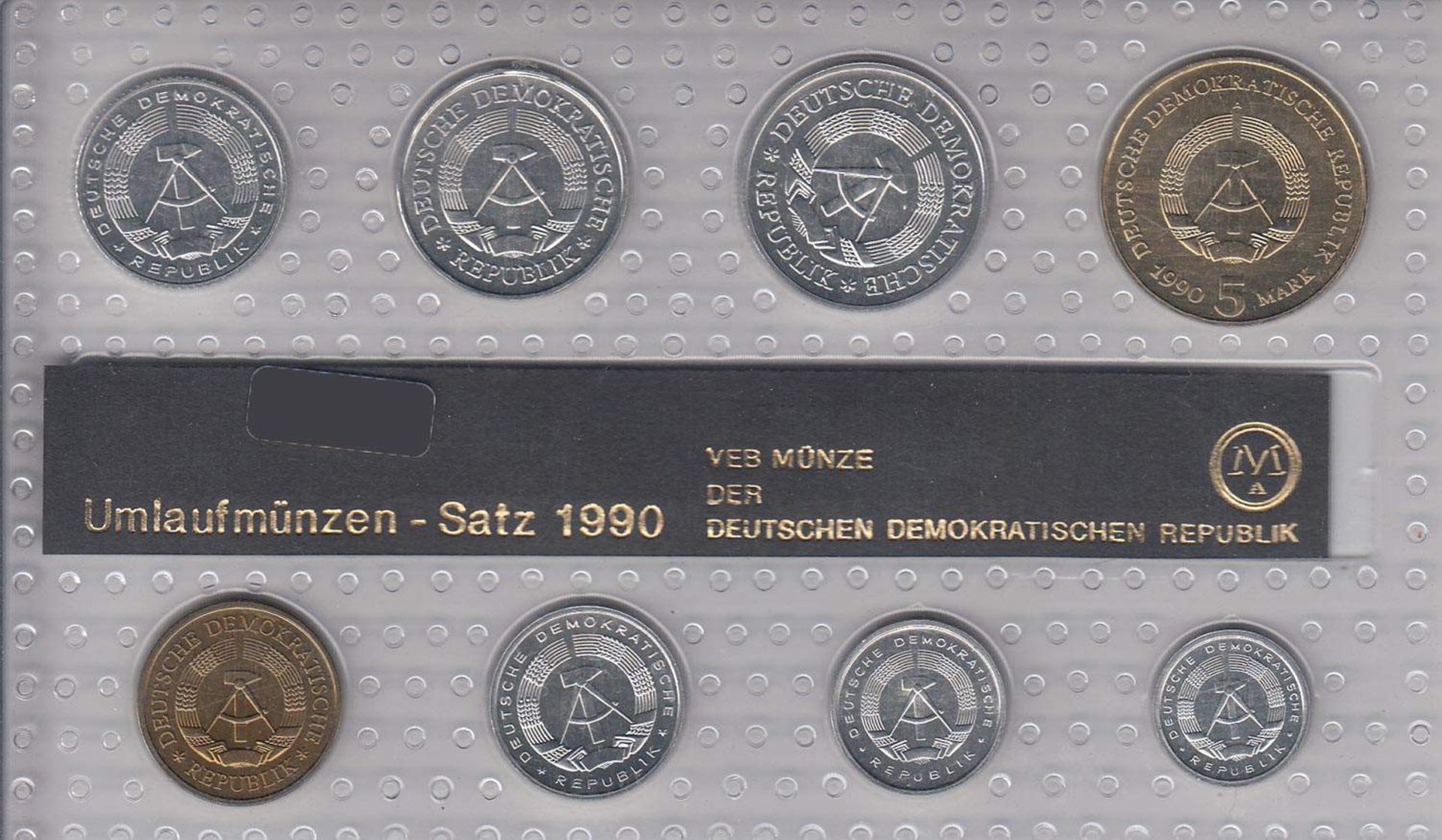MünzsatzDDR 1990, 5 Mark - 1 Pfennig, stgl.Aufrufpreis: 5 EUR - Bild 2 aus 2
