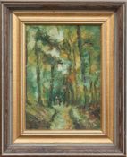 Seitz(deutscher Impressionist um 1900)Waldweg im HerbstÖl/ Malpappe, 21 x 15 cm, ger., signiert u.