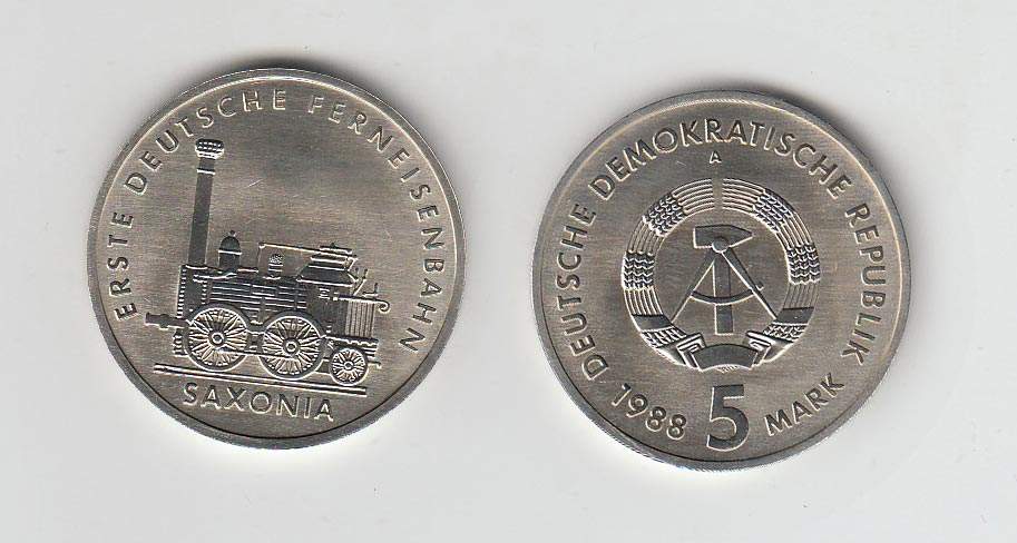 5 MarkDDR 1988, Ferneisenbahn "Saxonia", stgl.Aufrufpreis: 4 EUR