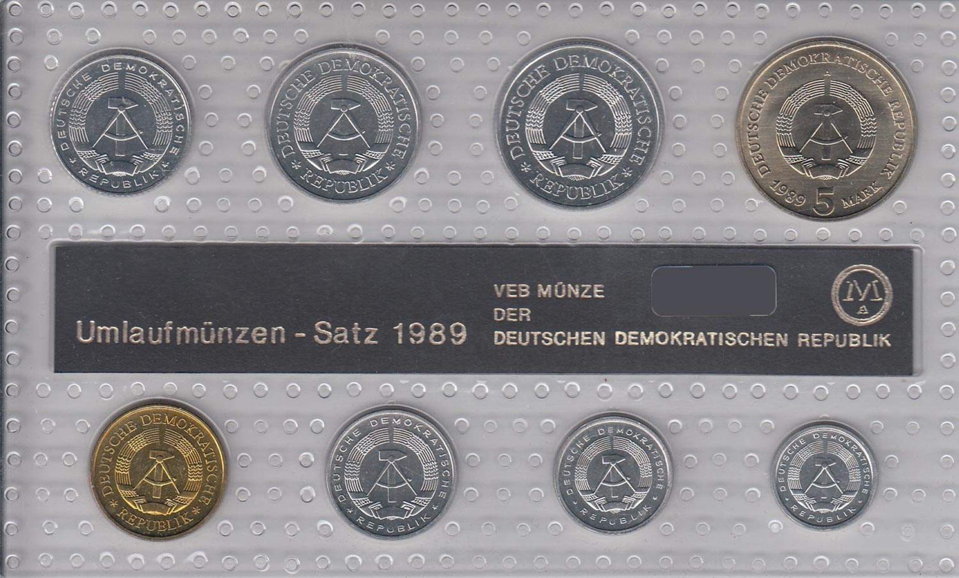 MünzsatzDDR 1989, 5 Mark - 1 Pfennig, stgl.Aufrufpreis: 5 EUR - Bild 2 aus 2