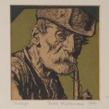 Liebermann, Ernst?: Pfeifenraucher. Lithographie, auf Ppt. bezeichnet mit Datum 1902. Bärtiger Alter