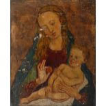 Maria mit Kind. Öl/Holz, unsigniert, wohl 20. Jh. Die junge Maria mit dem nackten Jesuskind auf