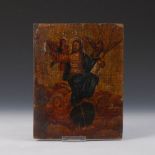 Reserve: 120 EUR        Ikone mit Christus. Tempera/Holz, Ende 19. Jh. Christus in Begleitung der