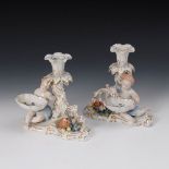 Reserve: 150 EUR        Paar figürliche Leuchter mit Gewürzschale, Potschappel. Marke ab 1901. An