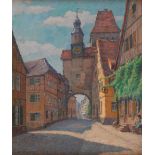 Reserve: 130 EUR        Jahn-Heiligenstadt, Albert: Rothenburg o.d.T. - Am Röderbogen. Öl/