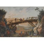 Reserve: 280 EUR        Monogrammist "G.M.G.": Kahnfahrer und Reiter bei einer Brücke. Gouache,