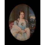 Reserve: 900 EUR        Biedermeier Damenbildnis. Tempera/Tusche/Papier, Italien um 1840. Junge Frau