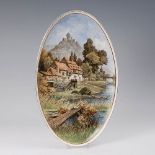 Reserve: 120 EUR        Ovaler Bildteller mit Berglandschaft, Villeroy & Boch/Dresden.