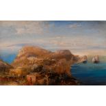 Reserve: 700 EUR        "Blick auf Capri und Faraglioni". Öl/Leinwand, unsigniert, um 1870, verso