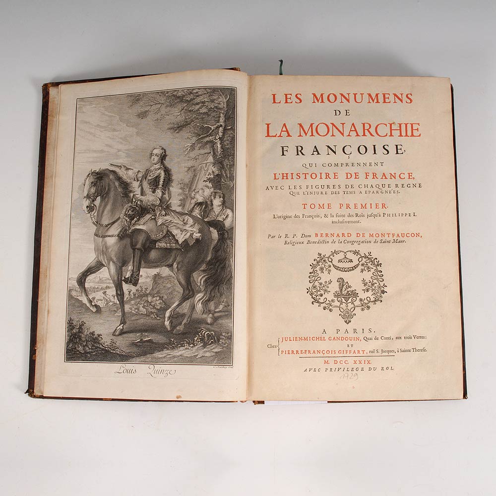 Reserve: 1500 EUR        de Montfaucon, Bernard: "Les monuments de la Monarchie françoise". 5 Bände,